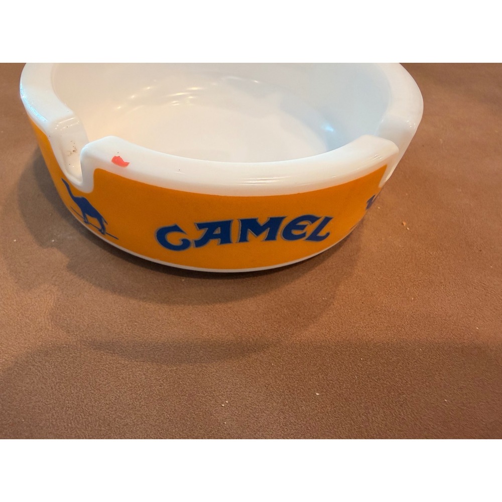 Vintage Camel Milk Glass Ashtray Mid Century Tobacco Bar Decor